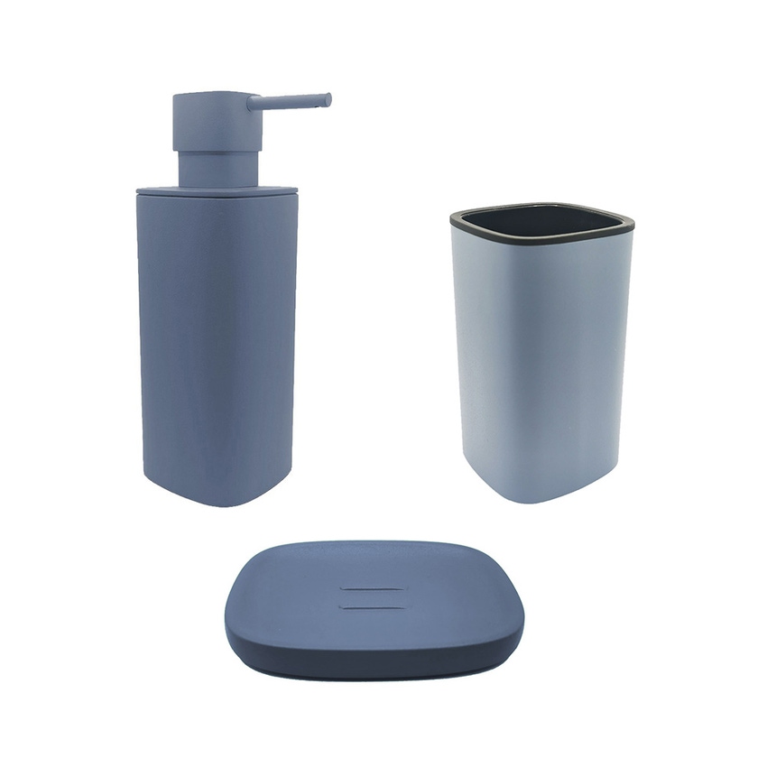 Immagine di Colombo Design TRENTA MOOD set d'appoggio con portasapone, dispenser sapone e porta bicchiere, colore ocean blue SETRM003