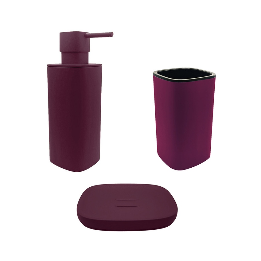 Immagine di Colombo Design TRENTA MOOD set d'appoggio con portasapone, dispenser sapone e porta bicchiere, colore claret violet SETRM004