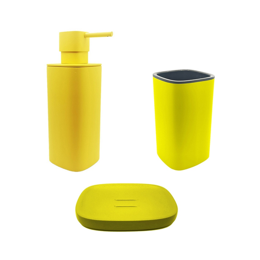 Immagine di Colombo Design TRENTA MOOD set d'appoggio con portasapone, dispenser sapone e porta bicchiere, colore lemon yellow SETRM005