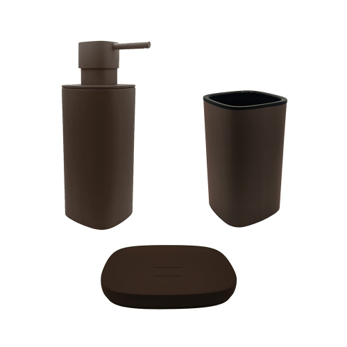 Immagine di Colombo Design TRENTA MOOD set d'appoggio con portasapone, dispenser sapone e porta bicchiere, colore bronze anodic brown SETRM006