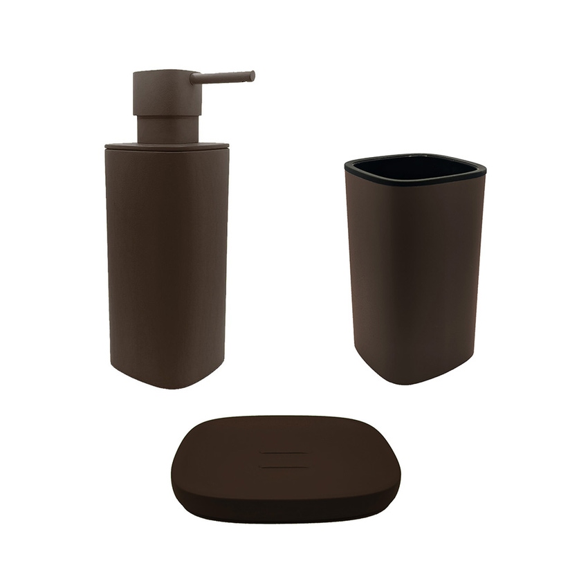Immagine di Colombo Design TRENTA MOOD set d'appoggio con portasapone, dispenser sapone e porta bicchiere, colore bronze anodic brown SETRM006