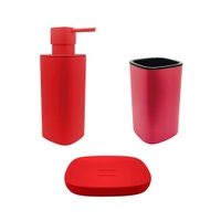 Immagine di Colombo Design TRENTA MOOD set d'appoggio con portasapone, dispenser sapone e porta bicchiere, colore strawberry red SETRM007