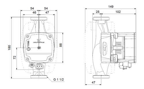 Immagine di Grundfos ALPHA1 L 25-60 180 Circolatore a rotore bagnato a velocità variabile per impianti di riscaldamento domestici, bocche filettate G 1" 1/2, prevalenza max 6 m 99160584