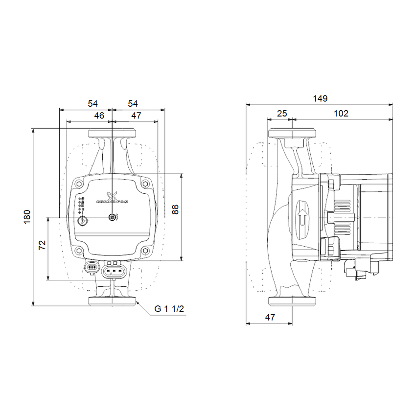 Immagine di Grundfos ALPHA1 L 25-60 180 Circolatore a rotore bagnato a velocità variabile per impianti di riscaldamento domestici, bocche filettate G 1" 1/2, prevalenza max 6 m 99160584