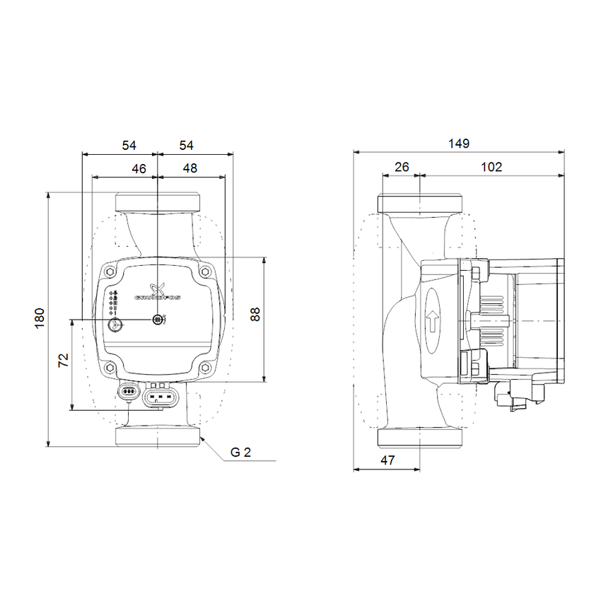 Grundfos 99160590 ALPHA1 L 32-60 180 Circolatore a rotore bagnato a  velocità variabile per impianti di riscaldamento domestici, bocche  filettate G 2, prevalenza max 6 m