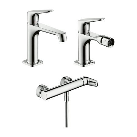 Immagine di Axor CITTERIO M set rubinetteria con miscelatore lavabo con scarico, miscelatore bidet con scarico, miscelatore monocomando doccia, finitura cromo SETCITM002