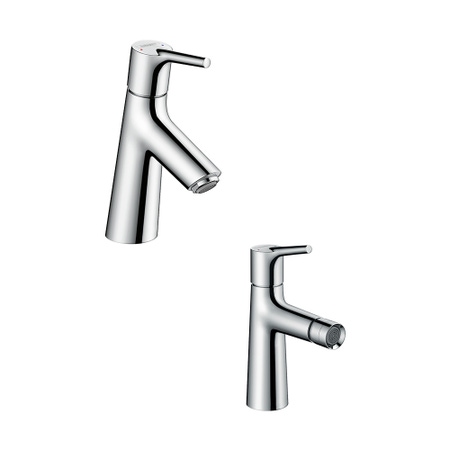 Immagine di Hansgrohe TALIS S set rubinetteria con miscelatore lavabo con scarico e miscelatore bidet con scarico, finitura cromo SETTAL002