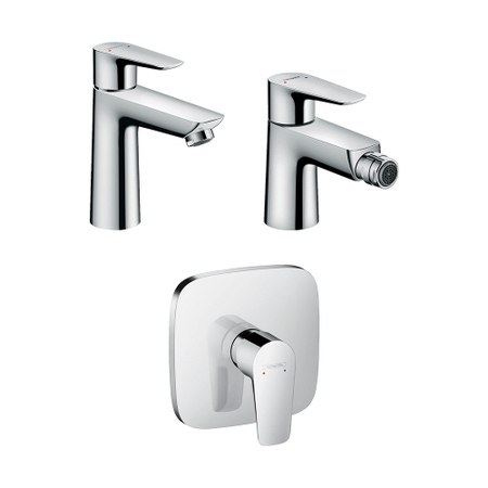 Immagine di Hansgrohe TALIS E set rubinetteria con miscelatore lavabo con scarico, miscelatore bidet con scarico, miscelatore monocomando doccia ad incasso e corpo incasso, finitura cromo SETALE003
