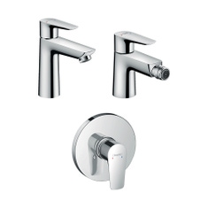 Immagine di Hansgrohe TALIS E set rubinetteria con miscelatore lavabo con scarico, miscelatore bidet con scarico, miscelatore monocomando doccia ad incasso e corpo incasso, finitura cromo SETALE004