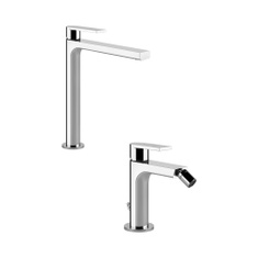 Immagine di Gessi VIA MANZONI set rubinetteria con miscelatore lavabo H.30 cm senza scarico e miscelatore bidet con scarico, finitura cromo SETVIAM001