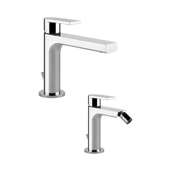 Immagine di Gessi VIA MANZONI set rubinetteria con miscelatore lavabo H.15 cm con scarico e miscelatore bidet con scarico, finitura cromo SETVIAM002