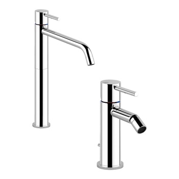 Immagine di Gessi VIA TORTONA set rubinetteria con miscelatore lavabo H.30 cm senza scarico e miscelatore bidet con scarico, finitura cromo SETVIAT002