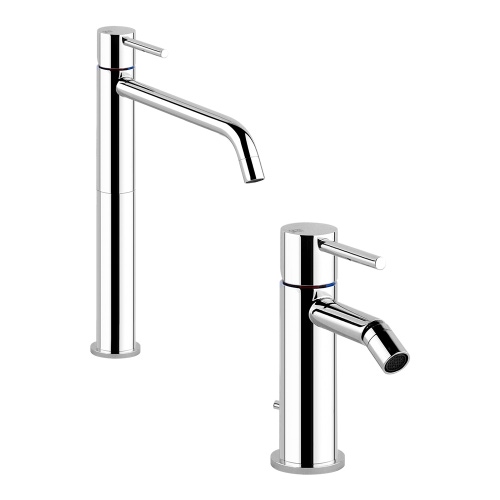 Immagine di Gessi VIA TORTONA set rubinetteria con miscelatore lavabo H.30 cm senza scarico e miscelatore bidet con scarico, finitura cromo SETVIAT002
