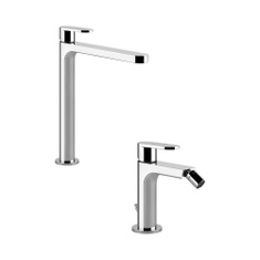 Immagine di Gessi VIA BAGUTTA set rubinetteria con miscelatore lavabo alto senza scarico e miscelatore bidet con scarico, finitura cromo SETVIAB001