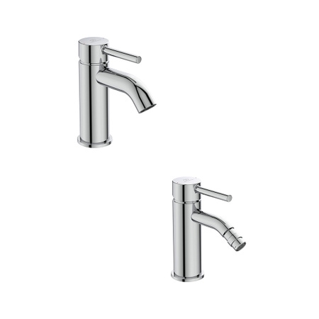 Immagine di Ideal Standard CERALINE set rubinetteria con miscelatore lavabo con scarico e miscelatore bidet con scarico, finitura cromo SETCE002