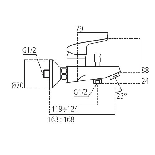 Immagine di Ceramica Dolomite BASE miscelatore esterno per vasca/doccia, dotato di bocca di erogazione fissa e deviatore, doccetta ad 1 funzione, finitura cromo B5120AA