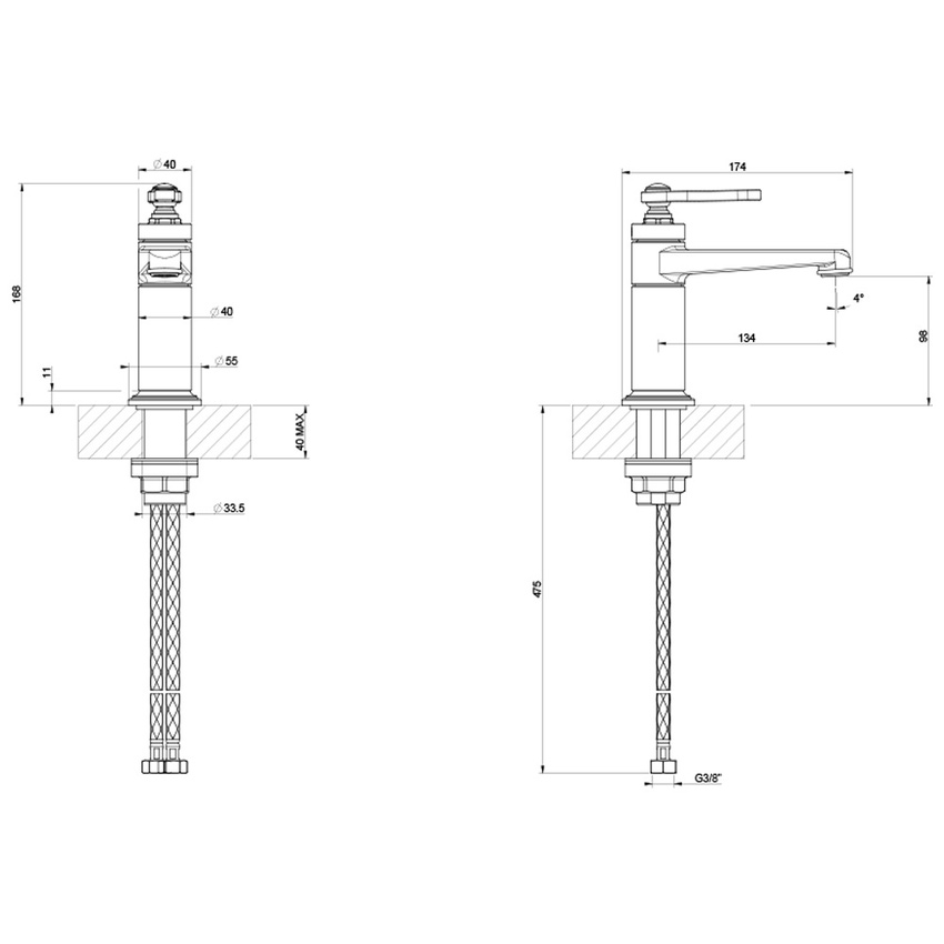 Immagine di Gessi VENTI20 miscelatore lavabo H.17 cm, senza scarico e flessibili di collegamento, finitura nickel PVD 65002#720