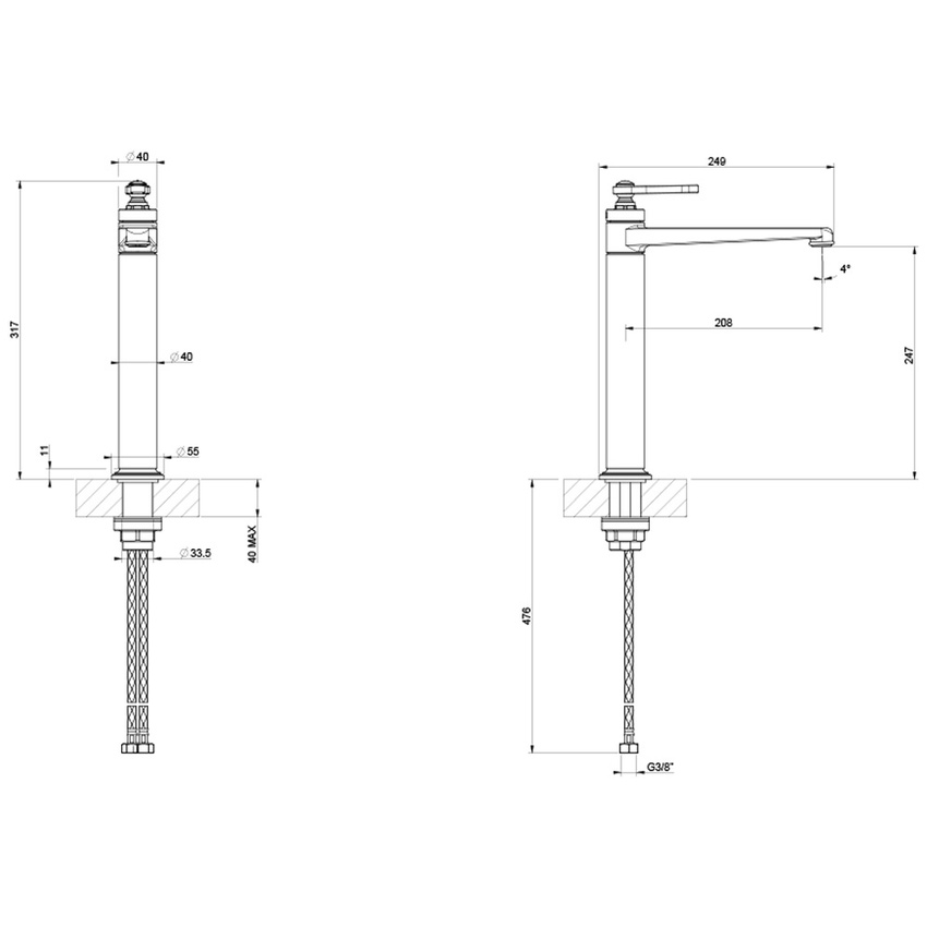 Immagine di Gessi VENTI20 miscelatore lavabo H.32 cm, senza scarico e flessibili di collegamento, finitura nickel PVD 65004#720