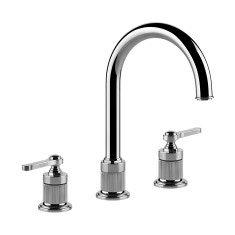 Immagine di Gessi VENTI20 gruppo lavabo 3 fori H.28 cm, con bocca a ombrello, con scarico e flessibili di collegamento, finitura cromo 65015#031