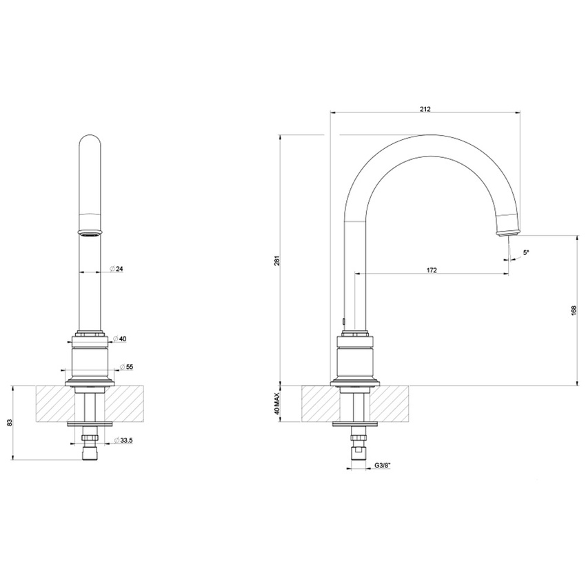 Immagine di Gessi VENTI20 bocca lavabo H.28 cm, ad ombrello, finitura cromo 65025#031