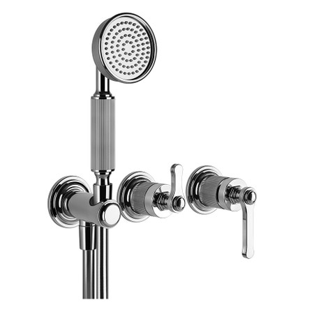 Immagine di Gessi VENTI20 miscelatore doccia a parete, 2 vie, con deviatore, presa acqua, supporto doccetta e doccetta, senza corpo incasso, finitura cromo 65036#031