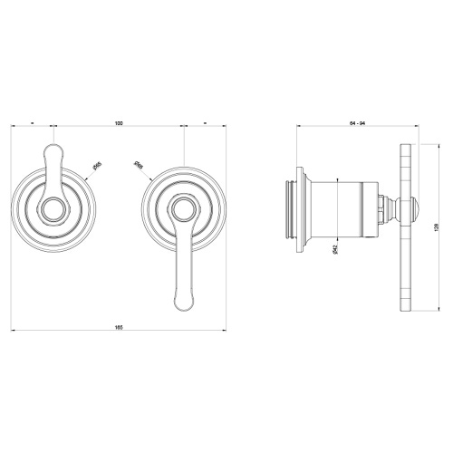 Immagine di Gessi VENTI20 miscelatore a parete, 2 vie, con deviatore automatico bagno/doccia, senza corpo incasso, finitura cromo 65038#031