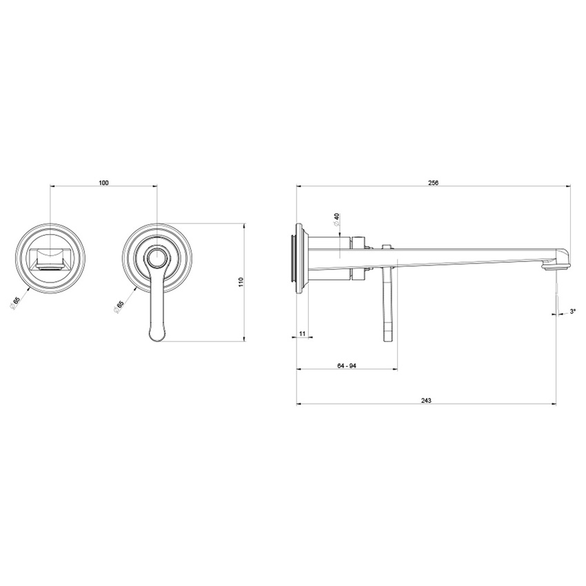 Immagine di Gessi VENTI20 miscelatore lavabo da parete P.26 cm, senza scarico, finitura cromo 65088#031