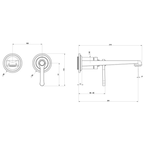 Immagine di Gessi VENTI20 miscelatore lavabo da parete P.22 cm, senza scarico, finitura gold brushed pvd 65089#716