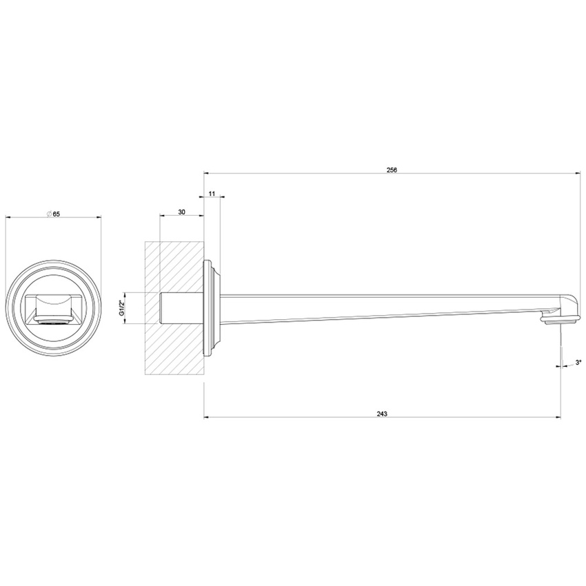 Immagine di Gessi VENTI20 bocca lavabo a parete P.26 cm, finitura cromo 65101#031