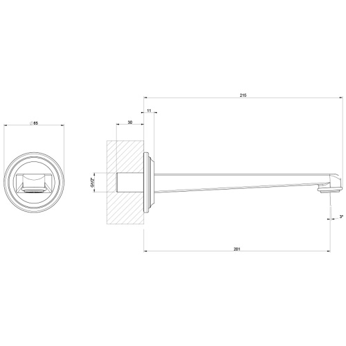 Immagine di Gessi VENTI20 bocca lavabo a parete P.22 cm, finitura cromo 65102#031