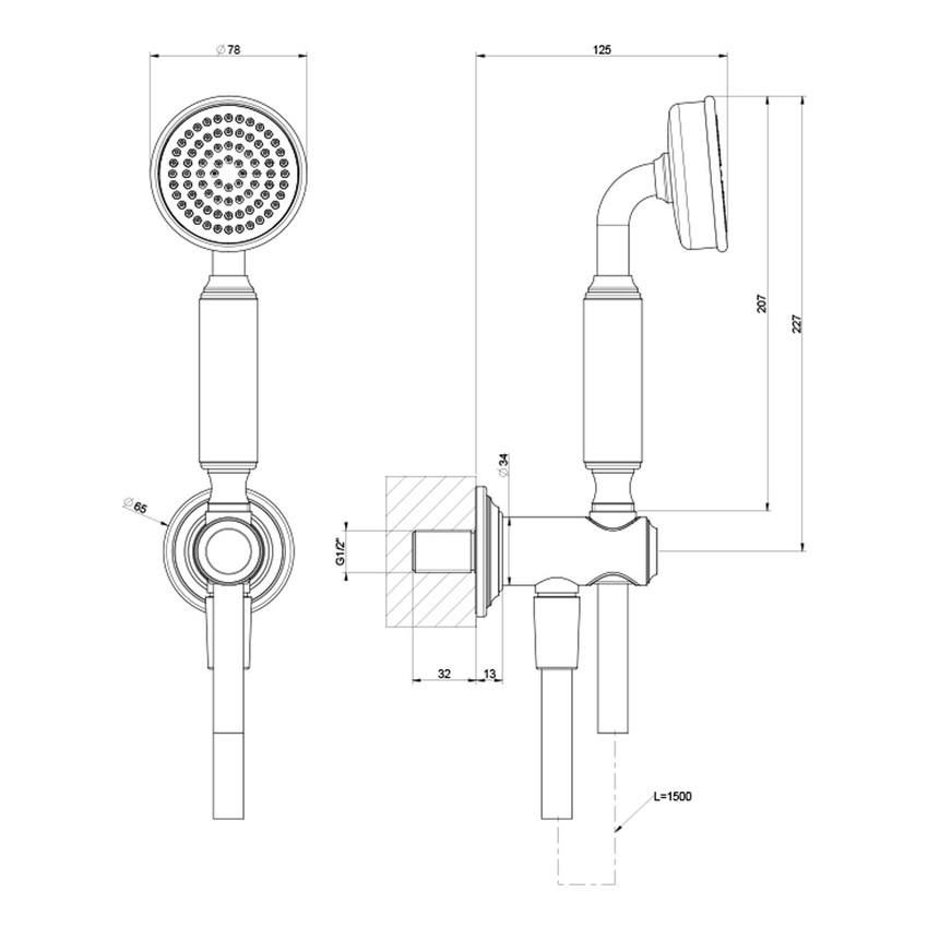 Immagine di Gessi VENTI20 set doccia con presa acqua, doccetta anticalcare e flessibile 150 cm, finitura cromo 65123#031