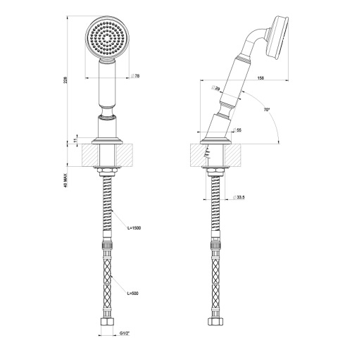 Immagine di Gessi VENTI20 cono portadoccetta con doccetta anticalcare e flessibile 150 cm, finitura cromo 65127#031