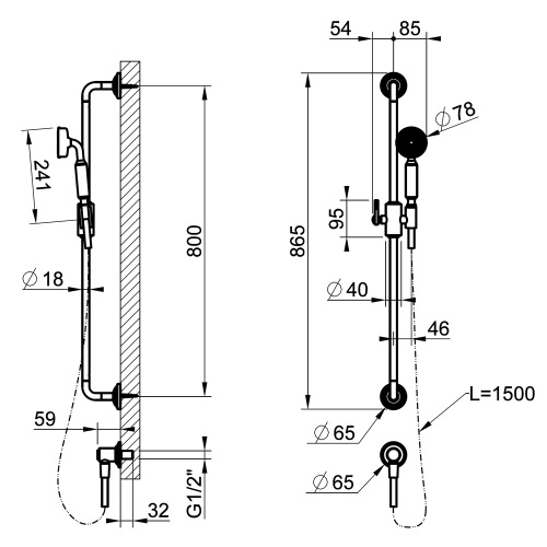 Immagine di Gessi VENTI20 asta saliscendi con presa acqua, doccetta anticalcare e flessibile 150 cm, finitura cromo 65142#031