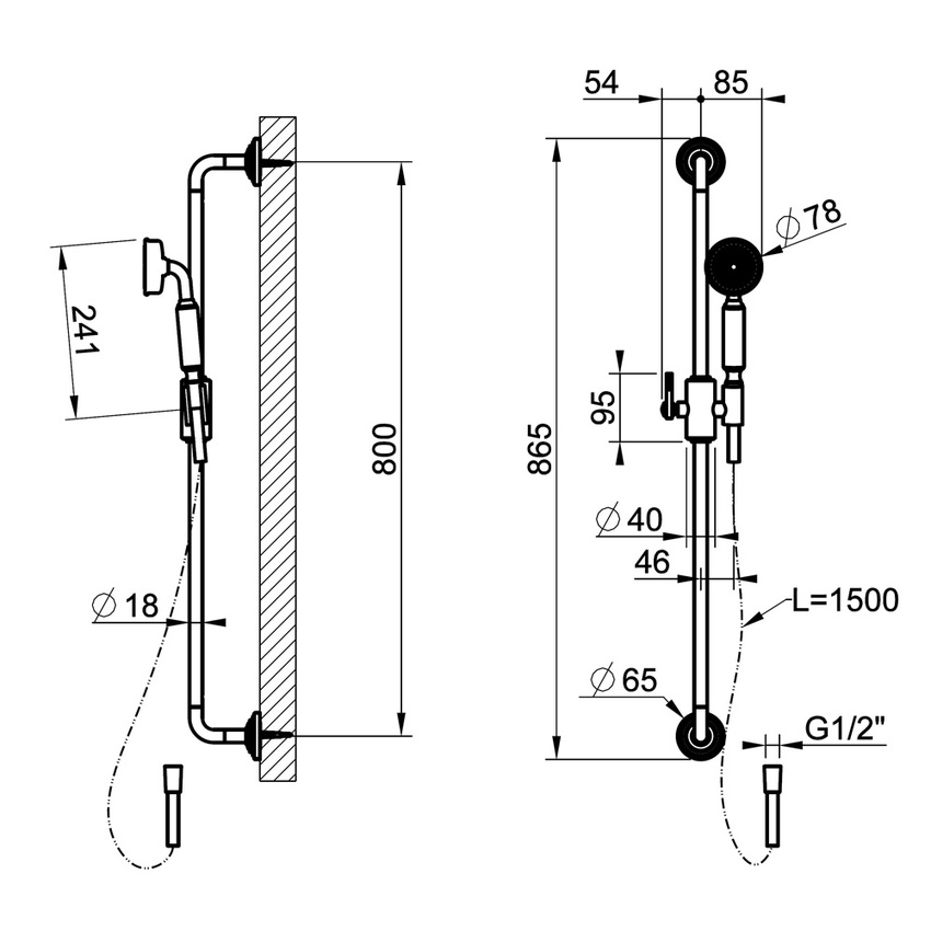 Immagine di Gessi VENTI20 asta saliscendi con doccetta anticalcare e flessibile 150 cm, finitura cromo 65144#031