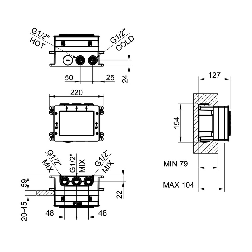 Immagine di Gessi Parte incasso per miscelatore termostatico, con attacchi da 1/2" 63001#031