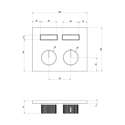 Immagine di Gessi HI-FI COMPACT miscelatore termostatico a due funzioni simultanee, con pulsanti on-off, senza corpo incasso, finitura black metal brushed PVD 63004#707