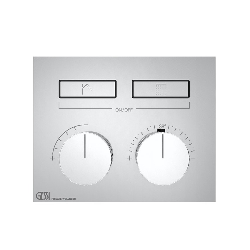 Immagine di Gessi HI-FI COMPACT miscelatore termostatico a due funzioni simultanee, con pulsanti on-off, finitura finox brushed nickel 63004#149