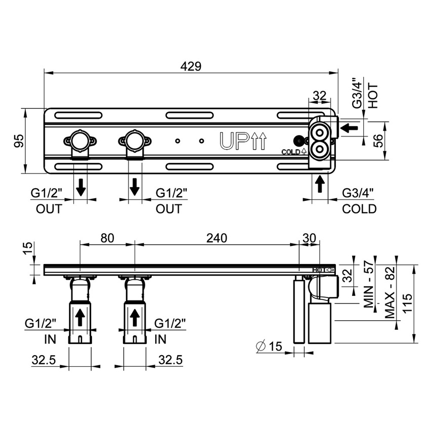 Immagine di Gessi Parte incasso per miscelatore termostatico a mensola a due funzioni, con attacchi da 1/2" 63021#031