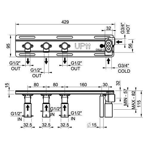 Immagine di Gessi Parte incasso per miscelatore termostatico a mensola a tre funzioni, con attacchi da 1/2" 63023#031