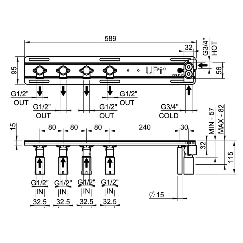 Immagine di Gessi Parte incasso per miscelatore termostatico a mensola a quattro funzioni, con attacchi da 1/2" 63025#031