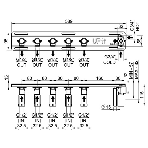Immagine di Gessi Parte incasso per miscelatore termostatico a mensola a cinque funzioni, con attacchi 1/2" 63027#031