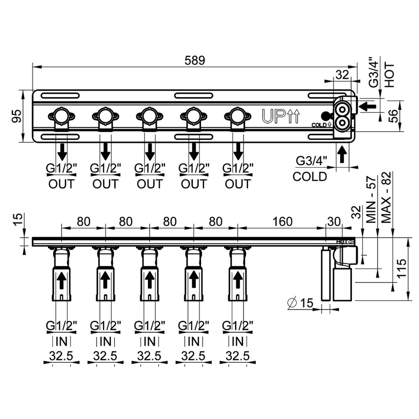 Immagine di Gessi Parte incasso per miscelatore termostatico a mensola a cinque funzioni, con attacchi 1/2" 63027#031