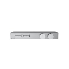 Immagine di Gessi HI-FI SHELF miscelatore termostatico a mensola in cristallo temprato nero, a due funzioni simultanee, con pulsanti on-off, finitura cromo 65022#031