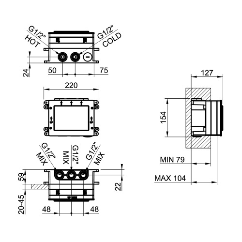 Immagine di Gessi Parte incasso per miscelatore monocomando, con attacchi da 1/2" 63055#031