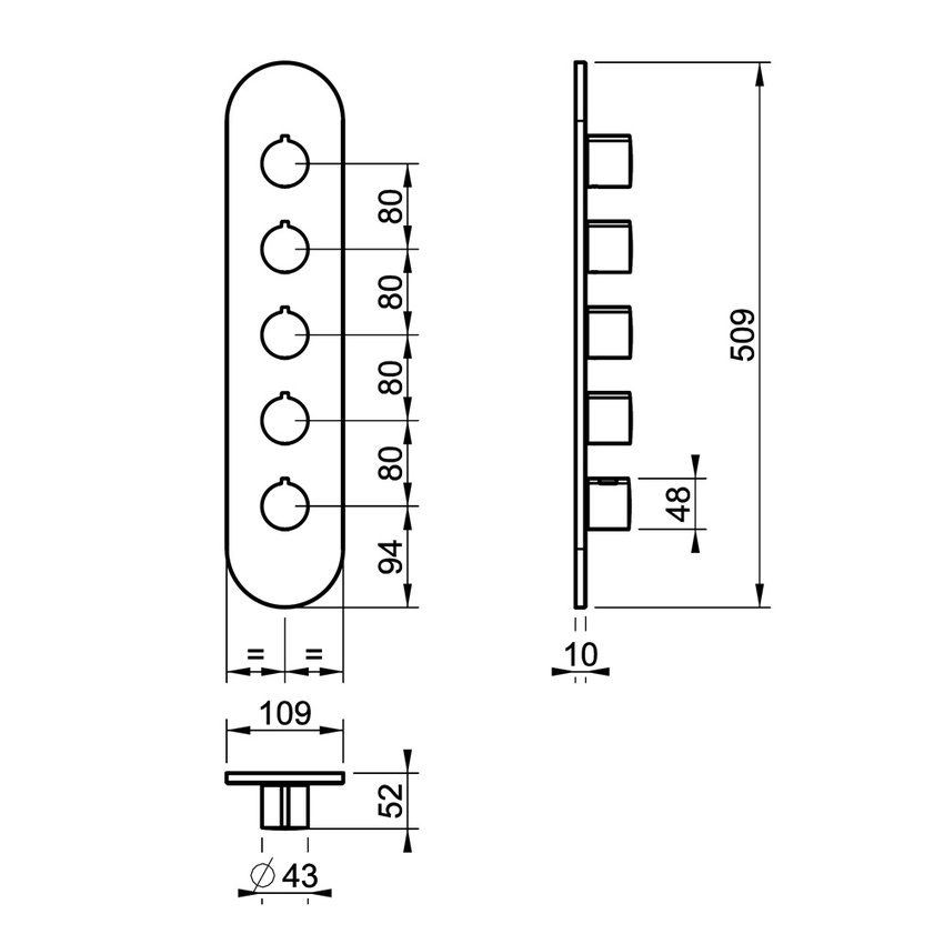 Immagine di Gessi WELLNESS Tondo miscelatore termostatico alta portata a parete, 4 uscite indipendenti, installazione verticale/orizzontale, senza corpo incasso, finitura cromo 43068#031