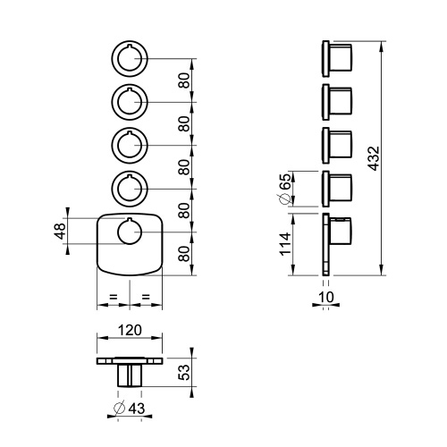Immagine di Gessi WELLNESS miscelatore termostatico alta portata a parete, 4 uscite indipendenti, installazione verticale/orizzontale, senza corpo incasso, finitura cromo 43238#031