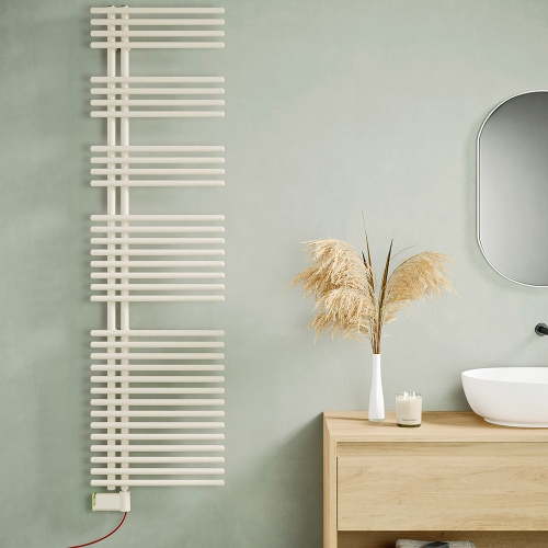 Immagine di Irsap FUNKY ELETTRICO scaldasalviette con collettore lato sinistro, 34 tubi, 4 intervalli, H.181 L.60 P.6,2 cm, colore bianco FLG060E01IR01NNN01