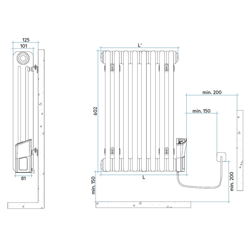 Irsap TESI3 EH-600-08 TESI3 EH radiatore elettrico, 8 elementi, H.60,2  L.42,8 P.10,1 cm, verticale, colore bianco - RT306000801IRH0N01