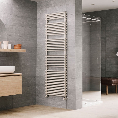 Immagine di Irsap FLAUTO 2 scaldasalviette doppio, 76 tubi, 4 intervalli,155,8x55,6x6,2 cm, bianco whisper peach finitura lucido FDL055B36IR01NNN01