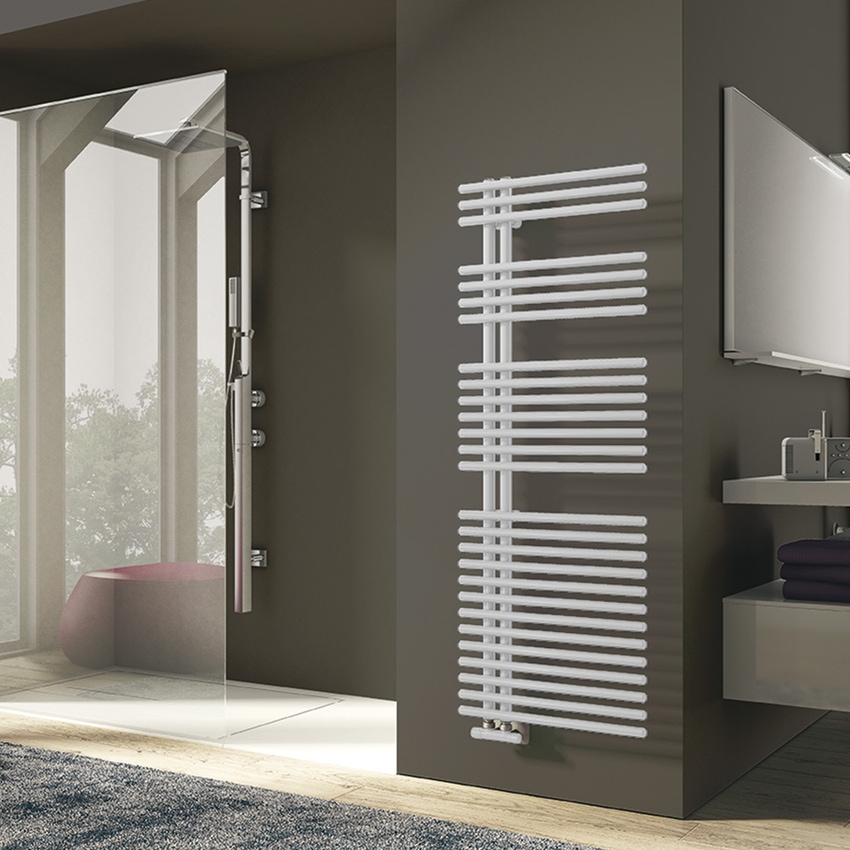 Immagine di Irsap FUNKY scaldasalviette, 27 tubi, 3 intervalli, H.142,3 L.50 P.6,2 cm, attacco destro, colore bianco FRL050B01IR01NNN03